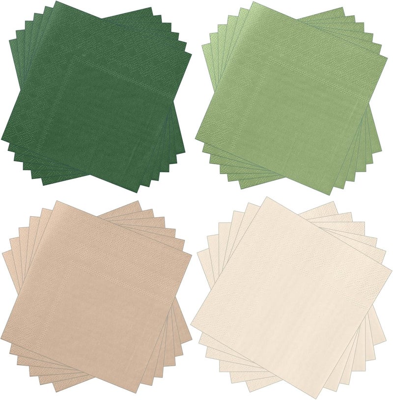 Layhit 100 Pcs Cocktail Napkins Disposable Beverage Napkins Square Paper Dessert Tissue for Valentine's Day Wedding Birthday Party Supplies(Olive Green Khaki,5 x 5 Inch) - Image 1